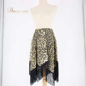 社交ダンス 衣装 ラテン スカート レッスンウェア 練習着 レディース オールシーズン PAPILLON パピヨン 黒 ヒョウ柄 フリンジ ブラック系 ヒョウ柄スカート ダンスウェア フリンジスカート ブラックスカート 講師用 社交ダンス練習着 レディース衣装 スカートL 練習用スカート ポリエステル製 軽やか スタイリッシュ ファスナー付き おしゃれ 可愛い 丈約64cm ウエスト32cm～