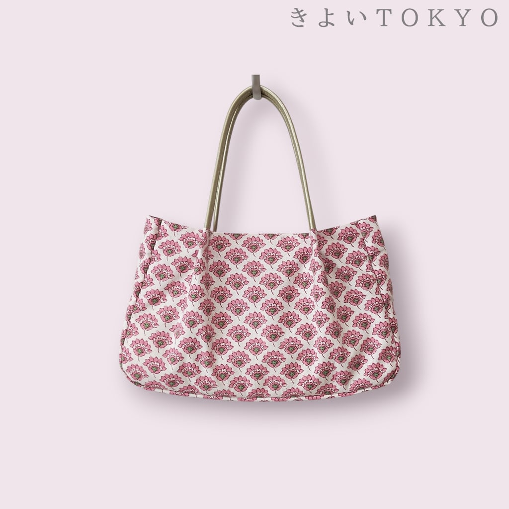 A5が入る】ブロックプリントピンクのバッグ【送料無料】 | きよいTOKYO