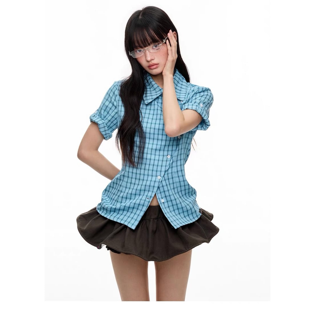 フォーティファイブアール ウール100% ニットポンチョ インディゴRロゴ