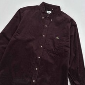 80s 90s vintage LACOSTE ラコステ ピケ BD ボタンダウン 長袖シャツ 4/ワインレッド/文字ワニ
