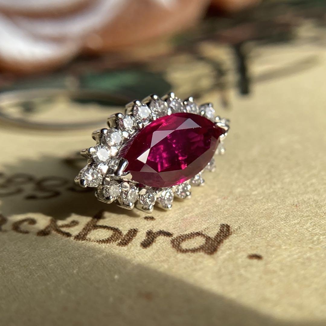k14 真紅の輝き ビルマ産ルビー0.850ct ダイヤモンド ピンブローチ