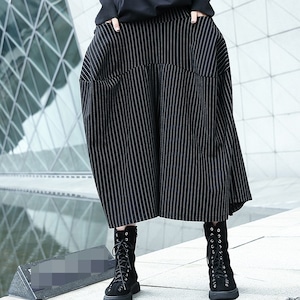 ELASTIC WAIST STRIPE WIDE LEG PANTS 1color M-5403