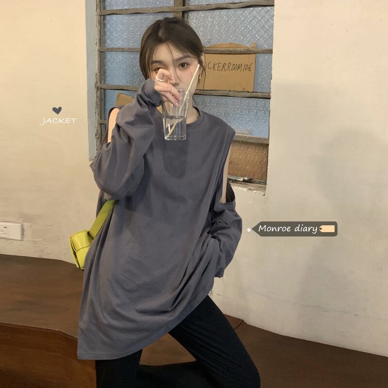 ストラップレスルーズグレーTシャツ シャツ オータム薄手 ロング 大人ガーリー スウィート キュート カジュアル 秋物 モンロー49065604227