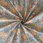 ブロックプリント生地【50cm単位】インド綿 花柄 カーキ×黄色 #22849-GR1