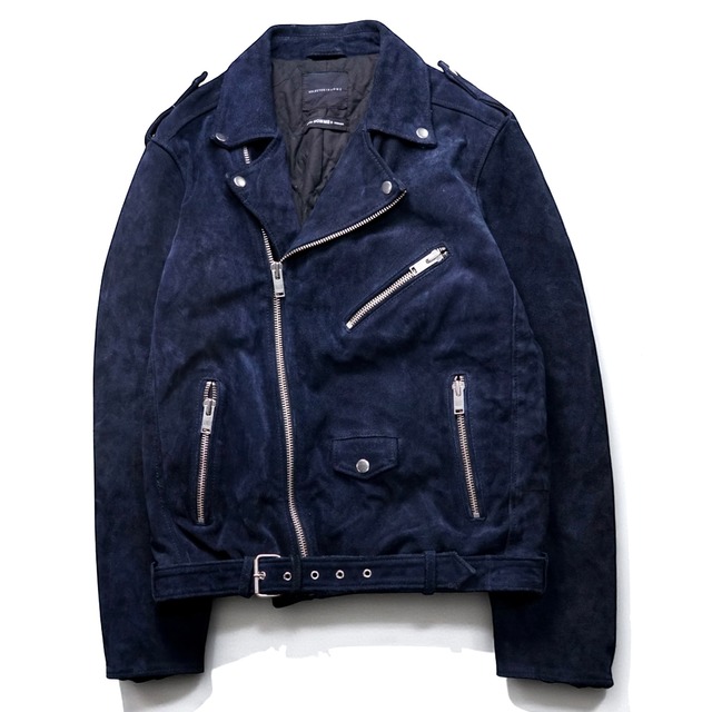 Vintage suede leather double riders jacket "NAVY"