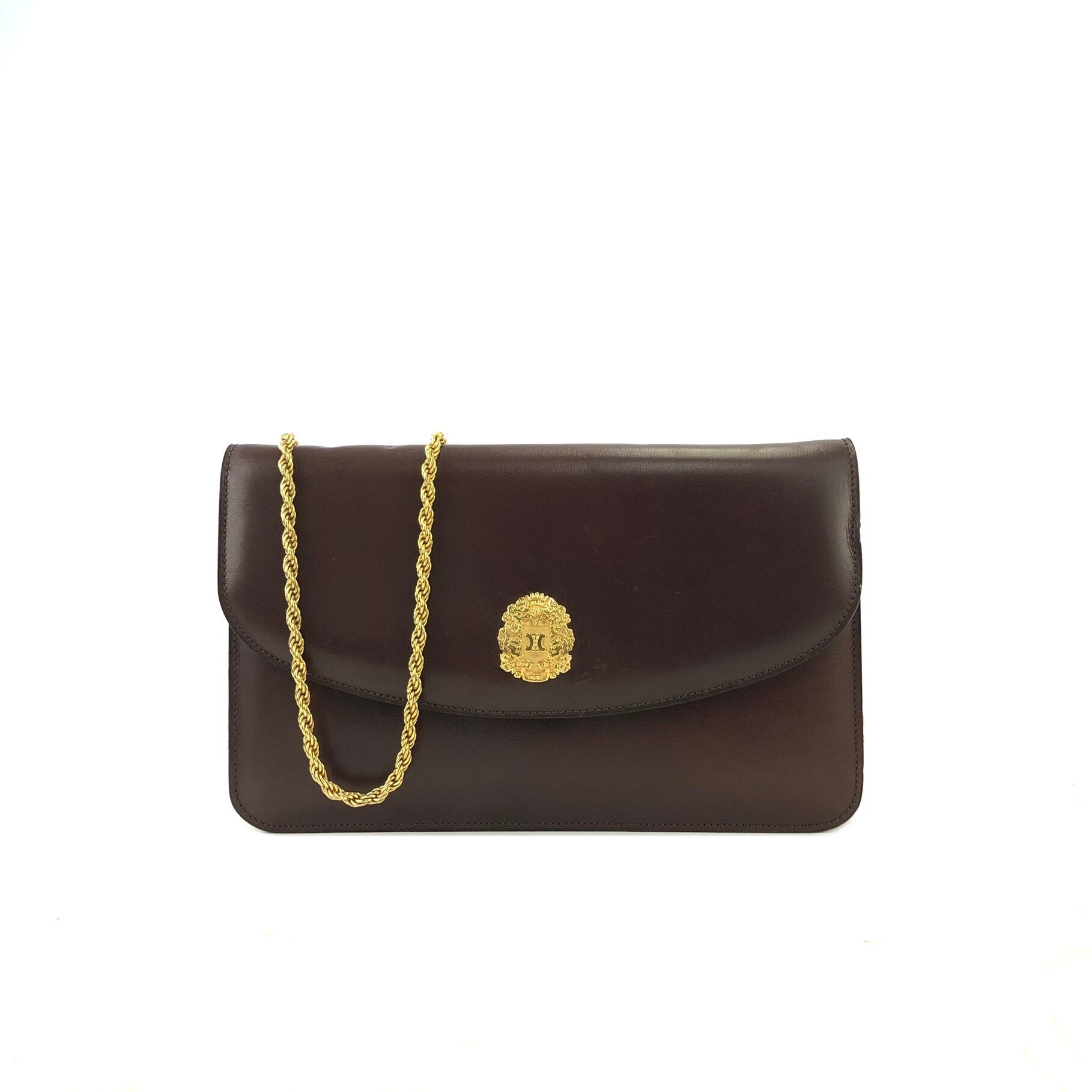 CELINE セリーヌ エンブレム ブラゾン レザー チェーン ショルダー