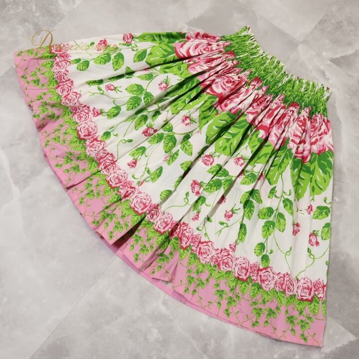 フラダンス 衣装 パウスカート ホワイト系 シングル 花柄 レッスン