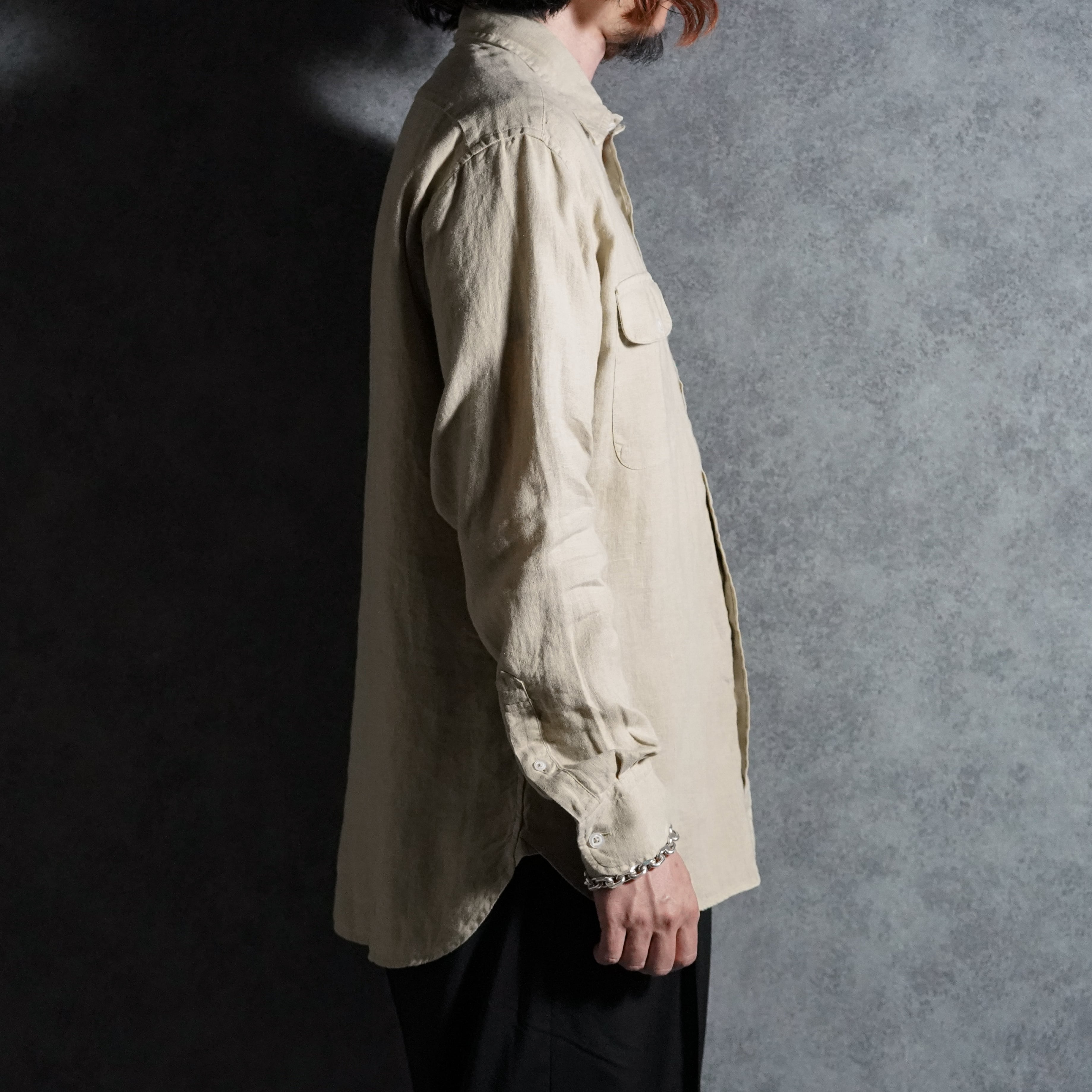 GAMBERT CUSTOM SHIRTS Linen Double Flap Pocket Sand Beige