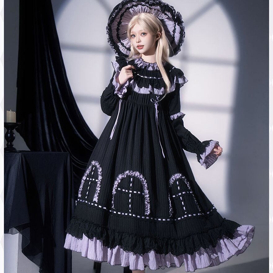 angeLsize　ゴスロリロリータドレス　セットアップ　3L　新品 大きいサイズ レディース｜マシュマロブラック・ロリータツインリボン