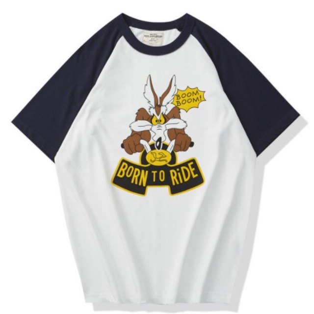 BORN TO RIDE cartoon print loose fit cotton short sleeve T-shirt  [3 colors available]