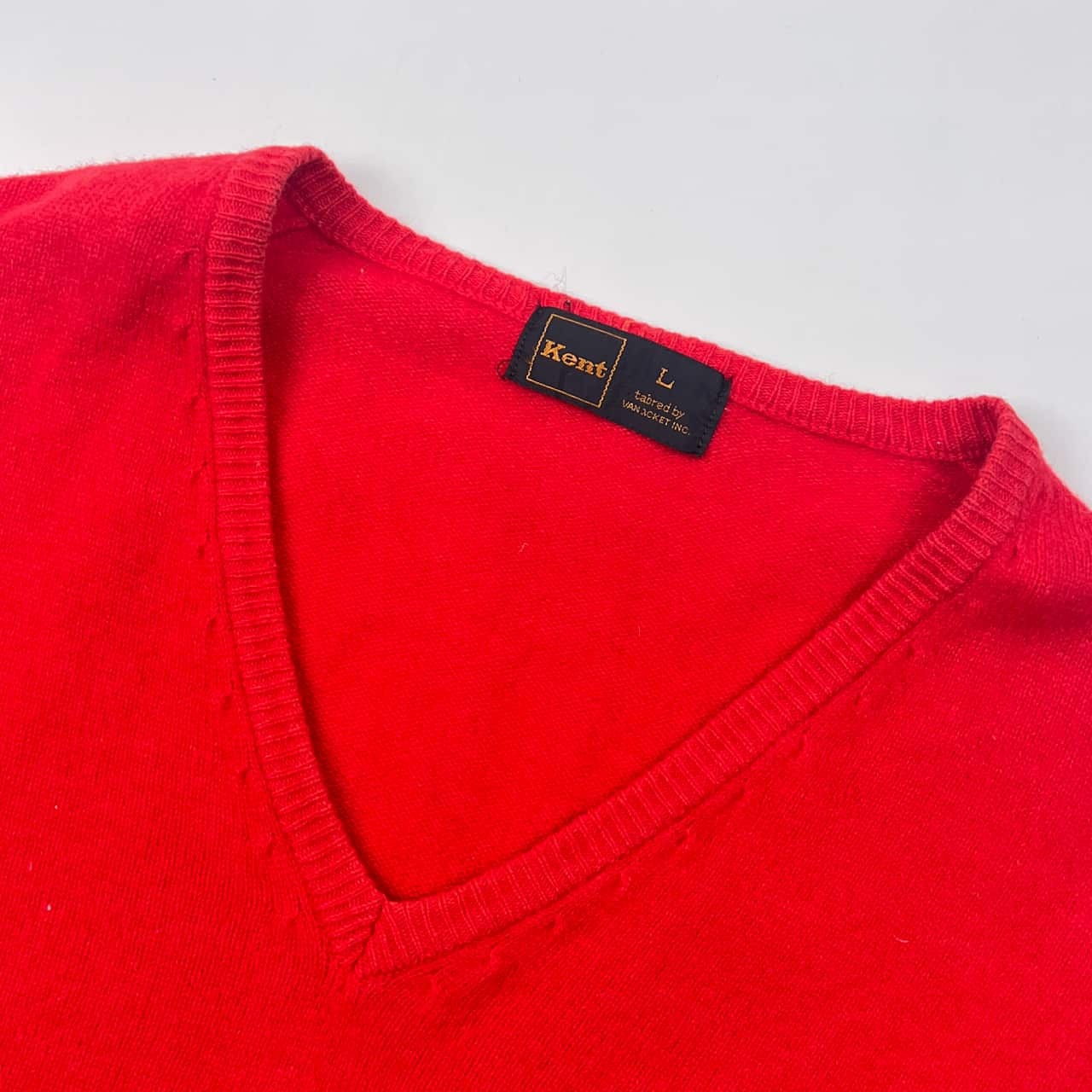 Kent ケント Vネック 長袖 ウール ニット セーター L/レッド/メンズ/ビンテージ/VAN JAC