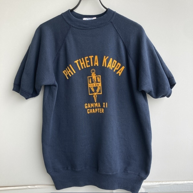 フラタニティ 半袖スウェット 60s カレッジ フロッキープリント ネイビー デッドストック ヴィンテージ古着 XL 画像5
