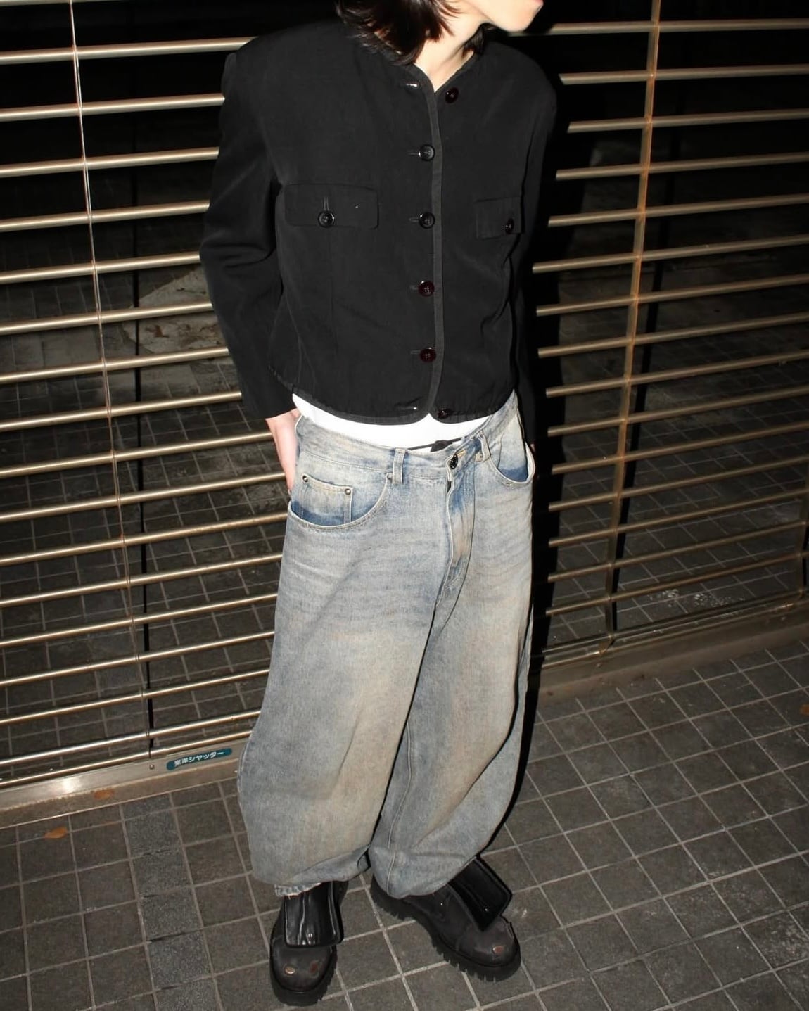 90s EMPORIO ARMANI No-Collar Short Jacket ITALY製