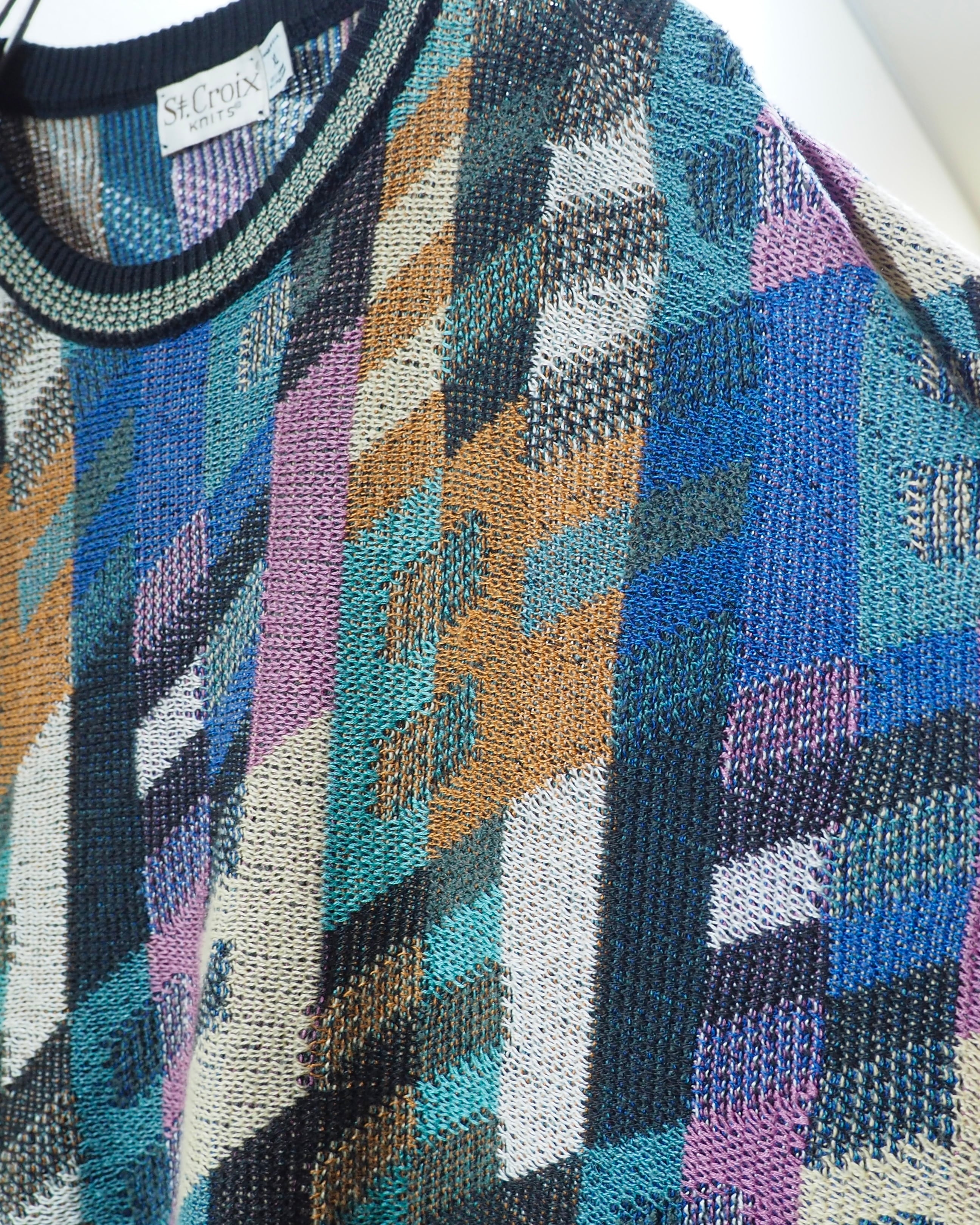1990s " St.croix - Made in USA " Colorful pastel Block pattern vintage loose knit