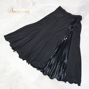 社交ダンス 衣装 Sekine セキネ スカート レッスンウェア ブラック系 無地 シンプル 練習 レッスン プリーツ 黒 紐 伸縮 ストレッチ リボン かわいい 上品 ひらひら おしゃれ ダンス衣装 イベント ステージ パーティー 日本製