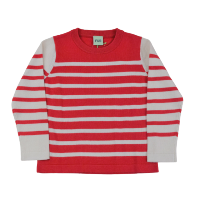 ボーダーニットプルオーバー クルーネック【FUB】2022 SS レッド Striped Knit ecru/red GOTS