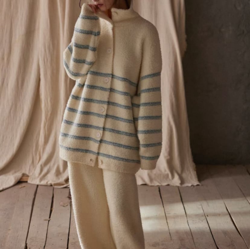 即納【Mサイズ現品限りSALE】warm stripe cardigan style pajamas p1583