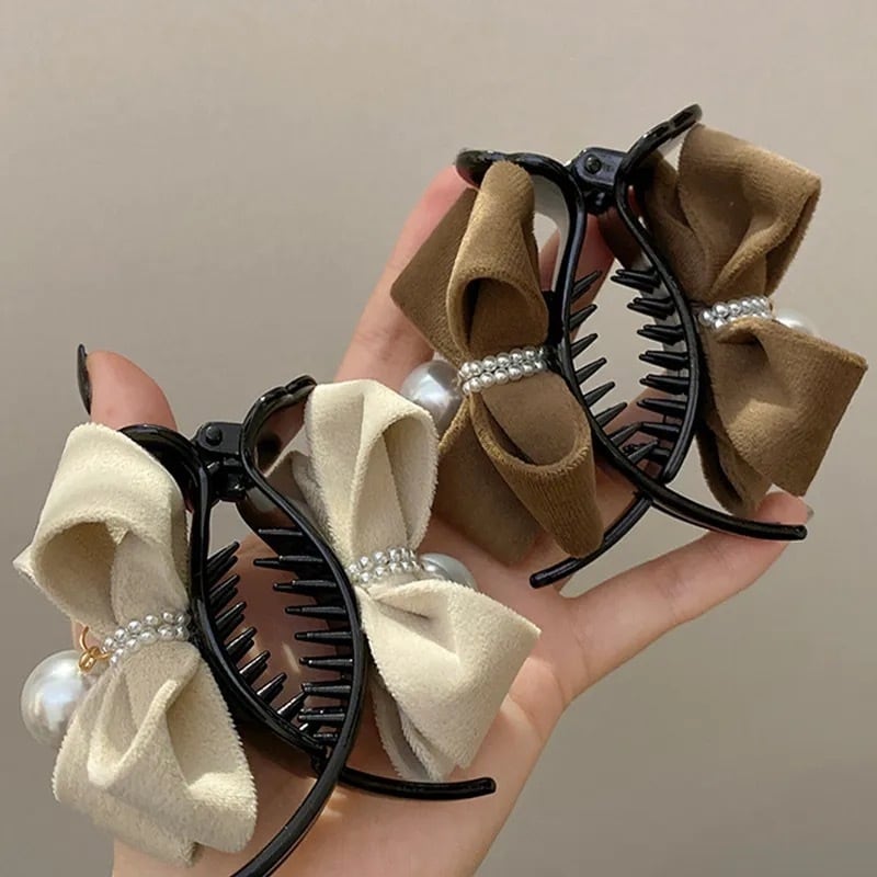 ヘアクリップ レディース ヘアアクセサリー パール リボン クロー