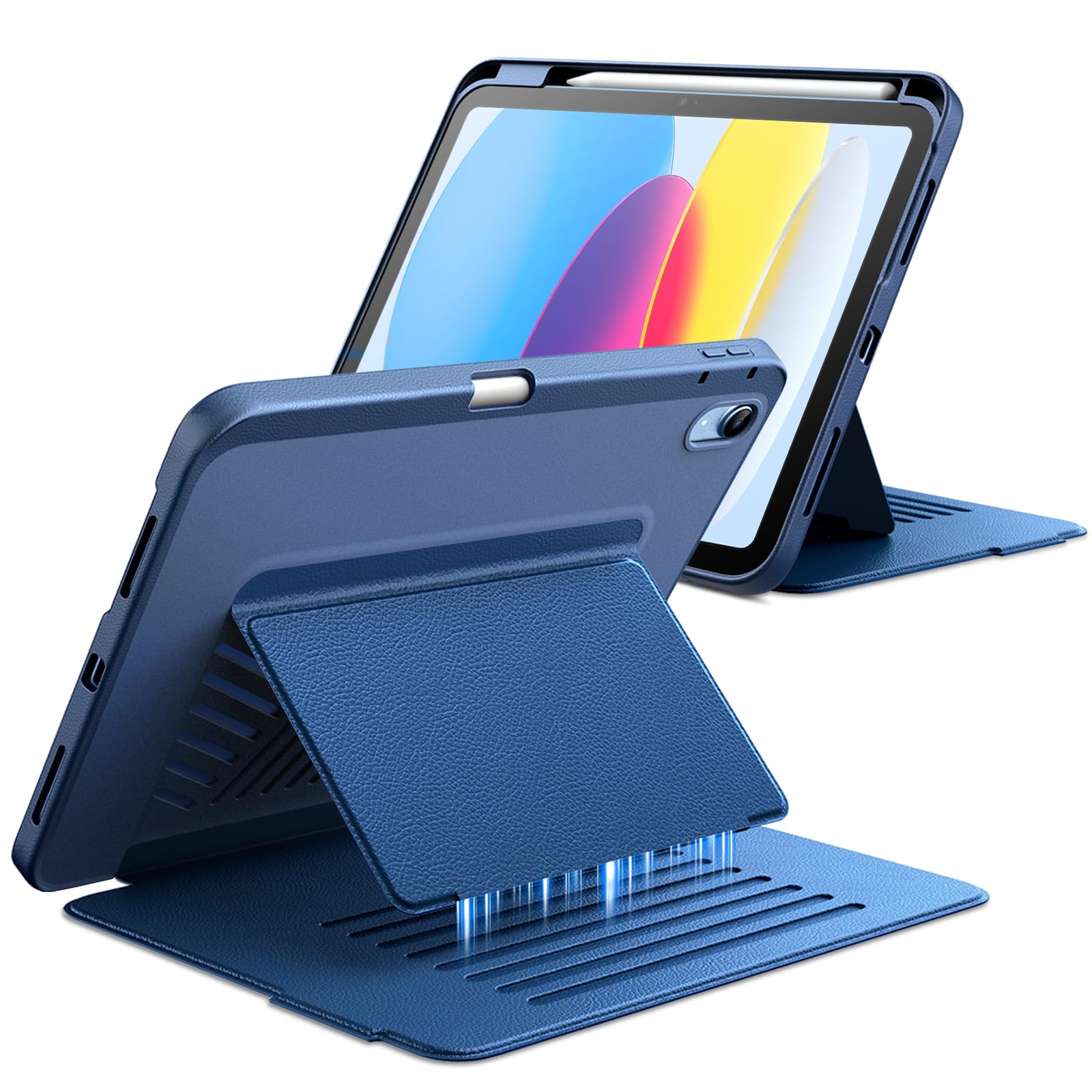 JETech iPad (A16) 第11/10世代用 多角度スタンドケース (ネイビー)