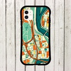受注生産 iPhoneケース 緑の水路と曲線道路の都市地図｜水路モチーフ UMAP008D
