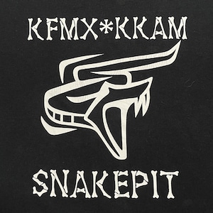 【FRUIT OF THE LOOM】KFMX×KKAM SNAKEPIT ロゴ プリントTシャツ バックプリント 黒t 半袖 夏物 US古着