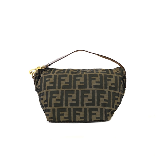 FENDI フェンディ　ズッカ　ジャガード×レザー　バニティバッグ　ハンドバッグ　ミニバッグ　ブラック×ブラウン　vintage　ヴィンテージ　オールド　vgfz8s