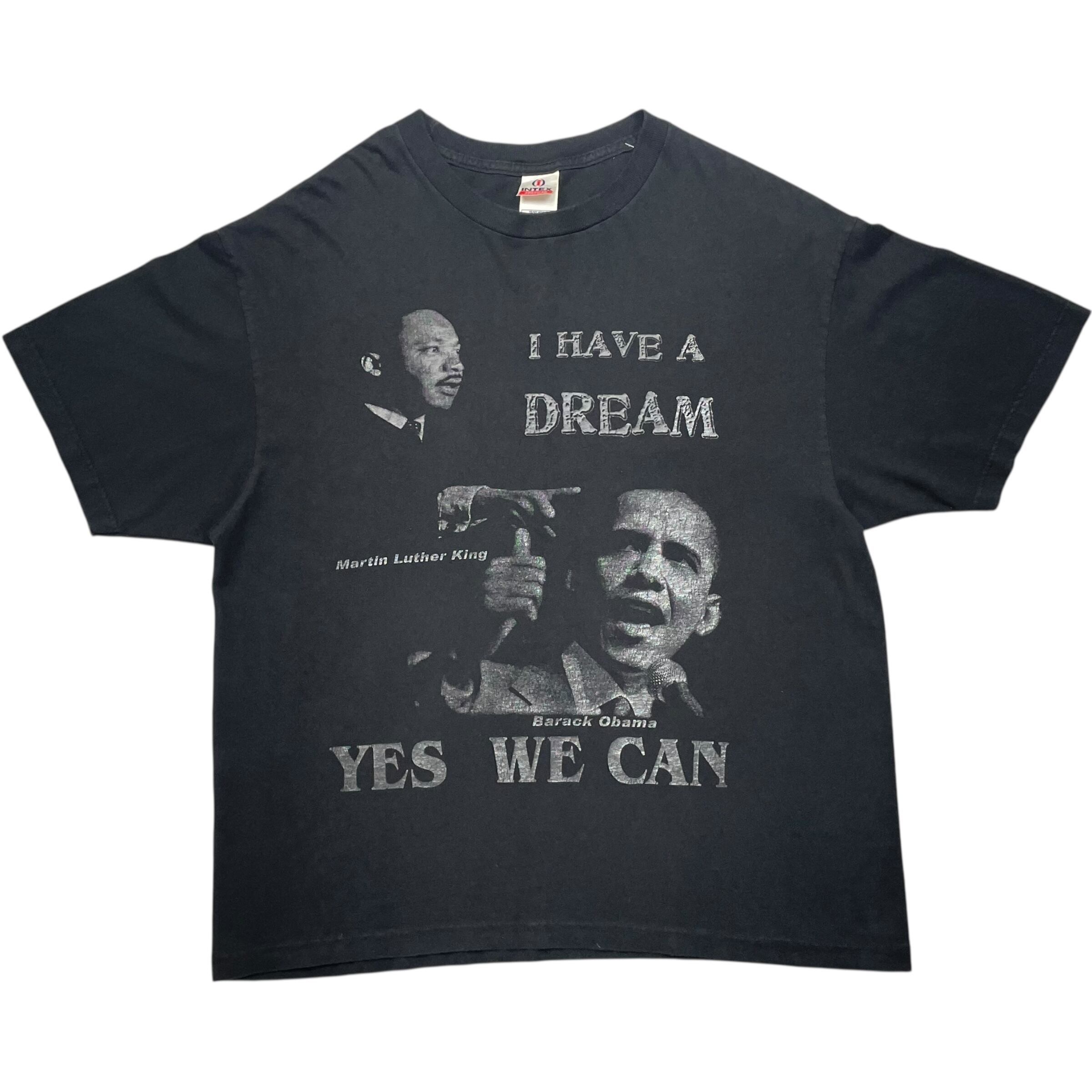 《XL》 INTEX Tシャツ フロントプリント キング牧師 オバマ大統領 名言 ブラック no.7536