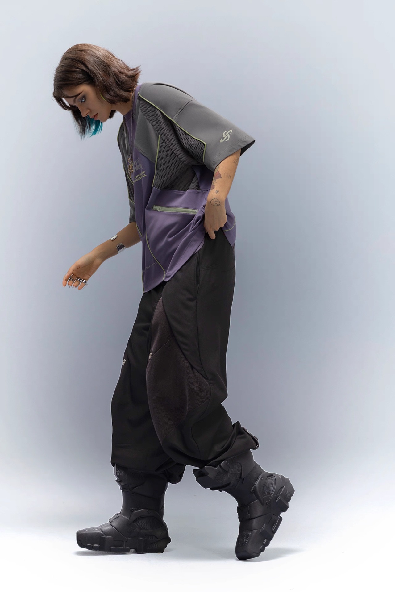 XIPHEVIL アイスフィーリング速乾メッシュパッチワークTシャツ