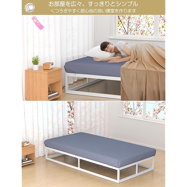 耐荷重300kg]ベッドフレーム セミダブル 白 Holdm パイプベッド