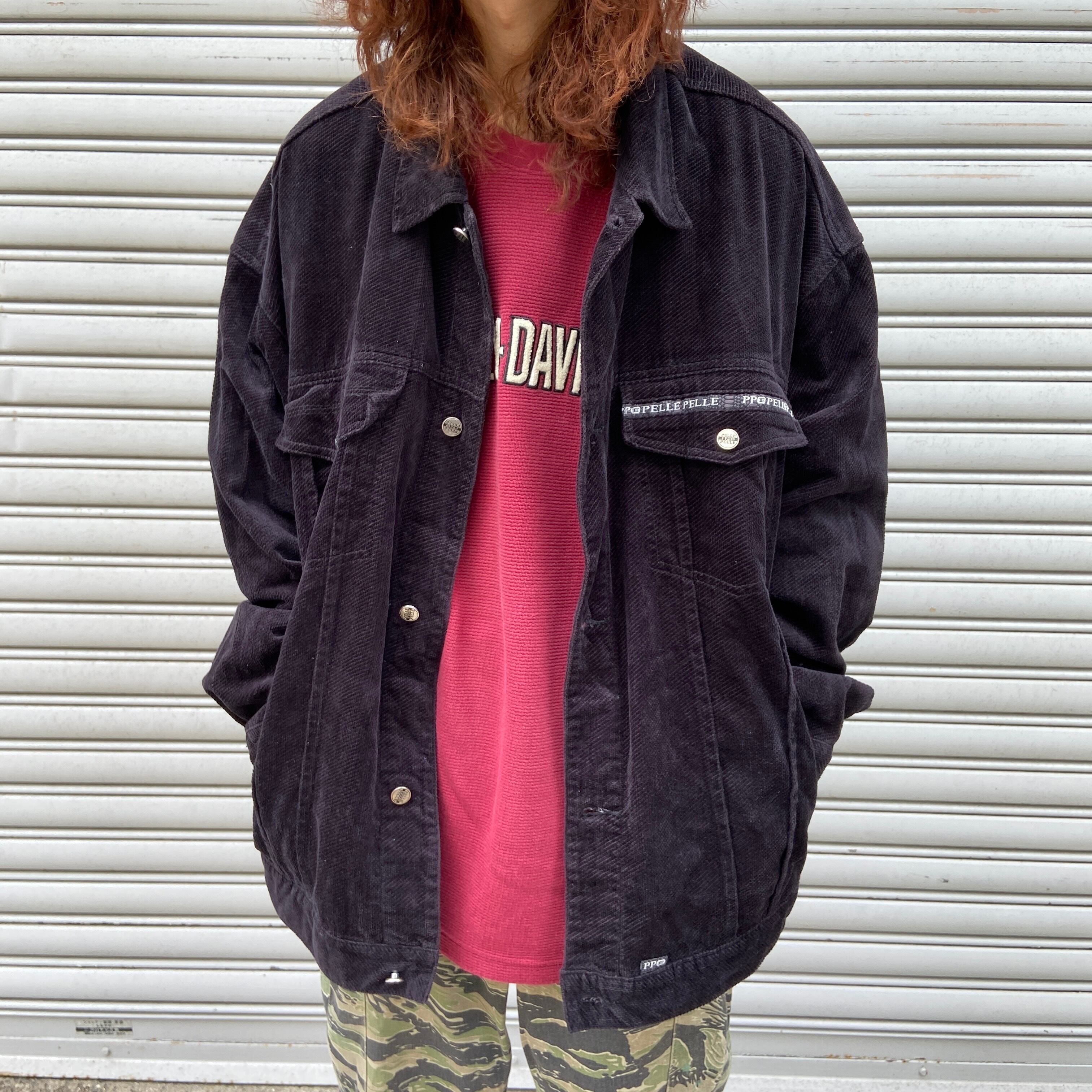 送料無料』90s PELLE PELLE ブラックコーデュロイビッグGジャン XXL