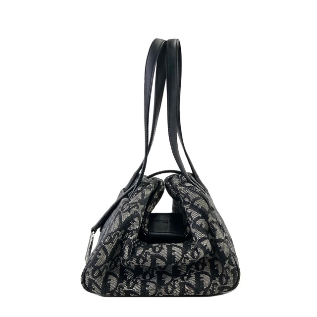 Christian Dior クリスチャン ディオール　トロッター　オブリーク　フロントD金具　ジャガード　ハンドバッグ　ミニバッグ　ネイビー　vintage　ヴィンテージ　オールド　pb8sy8