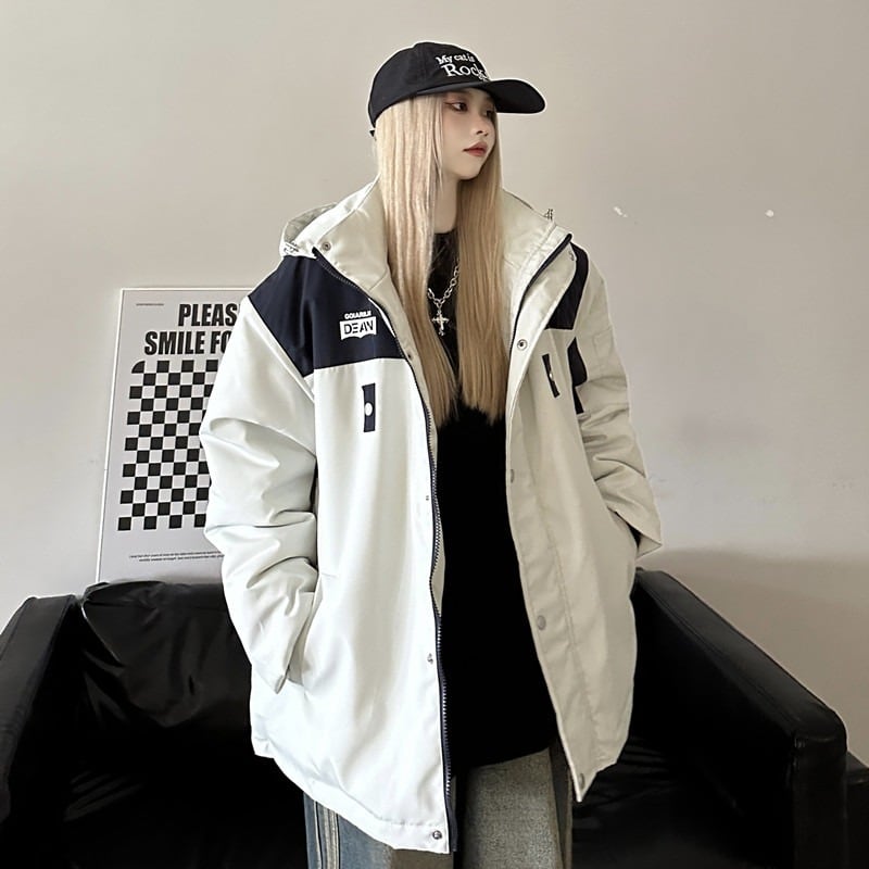 【韓国通販 dgo】ユニセックス バイカラー コットン ブルゾン アイボリー(M3448)