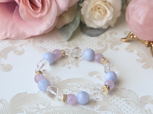 パワーストーン ブレスレット  ブルーレース　ラベンダーアメジスト  クリスタルクォーツ  16.0㎝