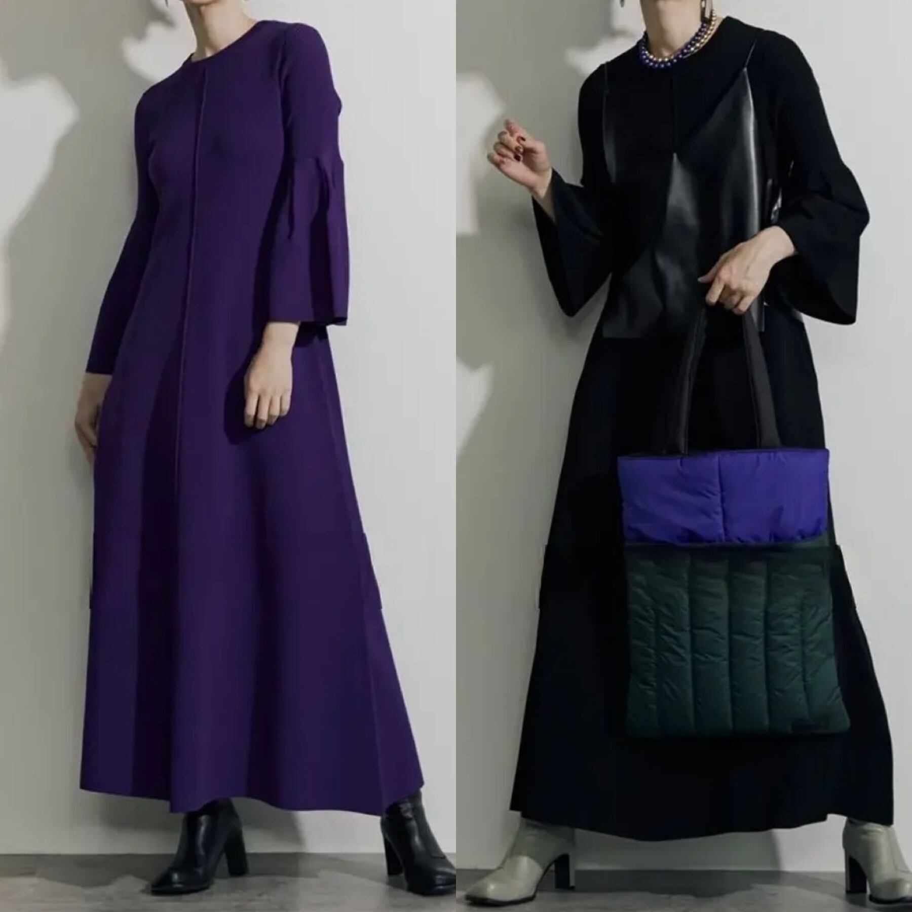 2color / フレアスリーブロングワンピース