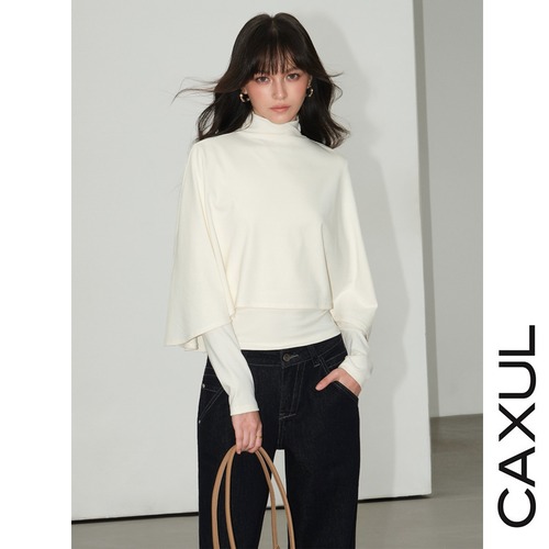 Cape Layered High Neck Knit Top / 2color