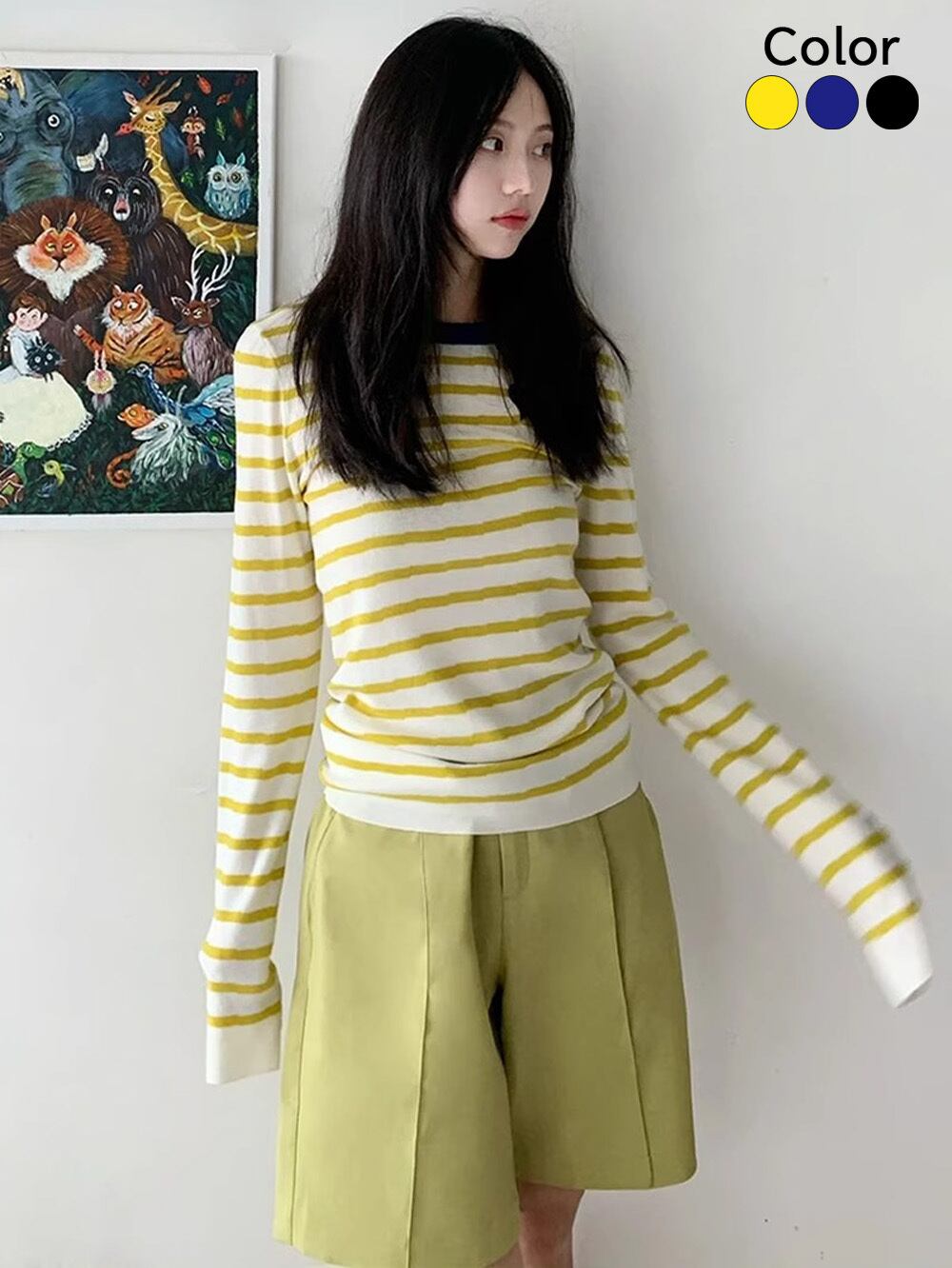 イエローストライプハートロゴトップス