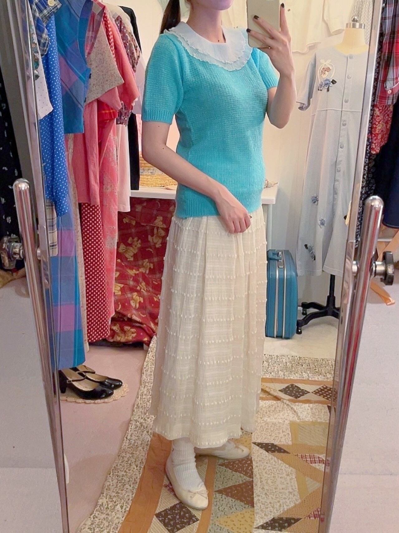 pleats collar peacock green knit po