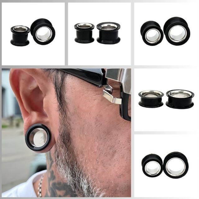 ピアス メンズ 12mm 14mm 2WAY ブラックシリコン ステンレススリーブ