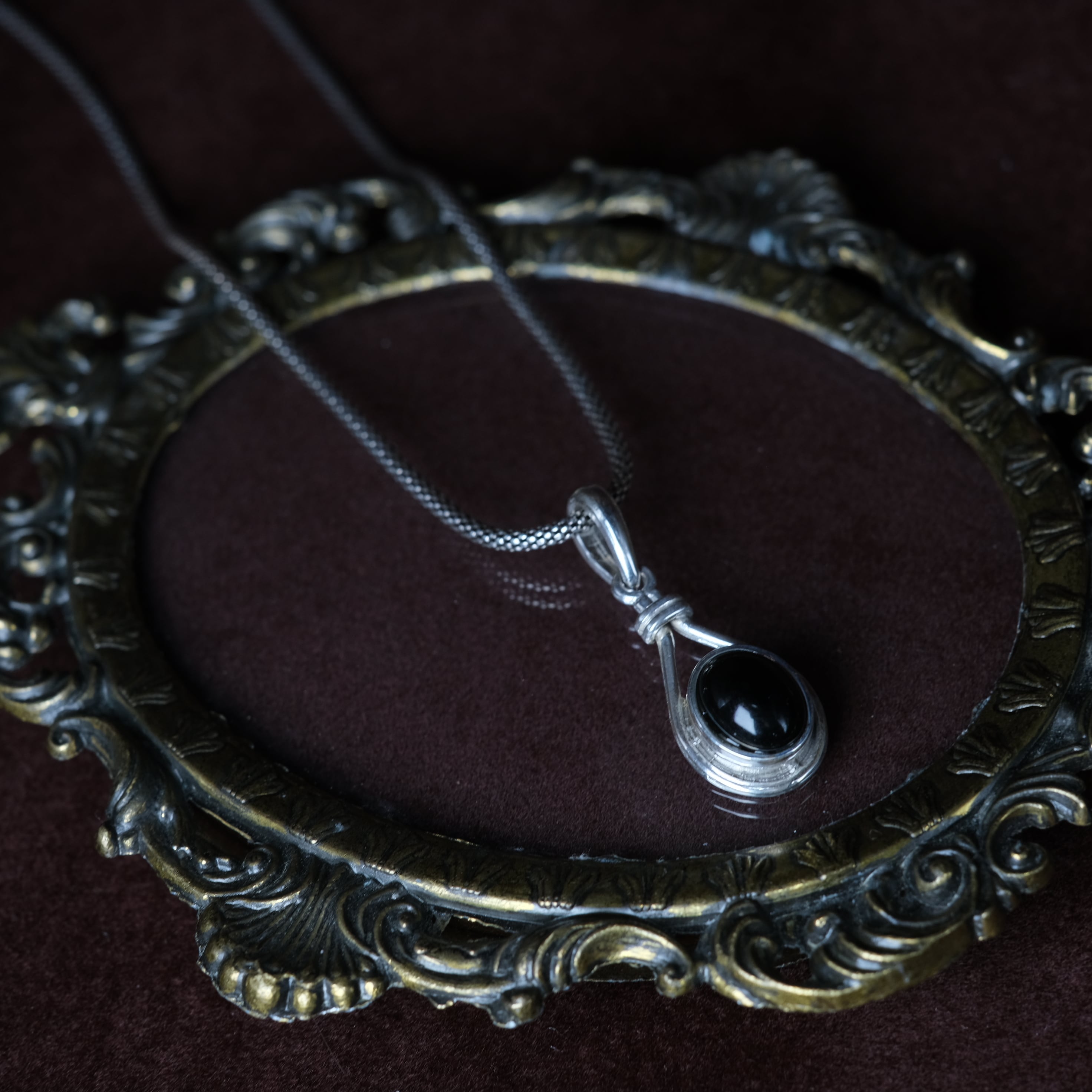 シルバー925 silver オニキスペンダント燻しネックレス/軽研磨仕上げ/50cm