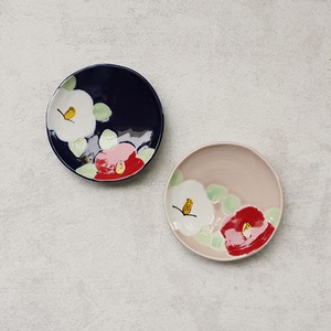 波佐見焼　３寸皿　釉彩椿（ルリ・ピンク）8-094