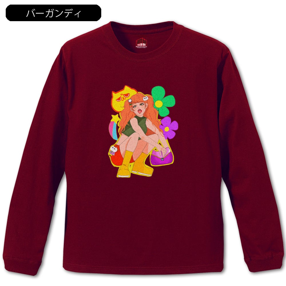 平成ギャルPOP 長袖】カラフル ギャル×ねこ部長Tシャツ | Jumble Base