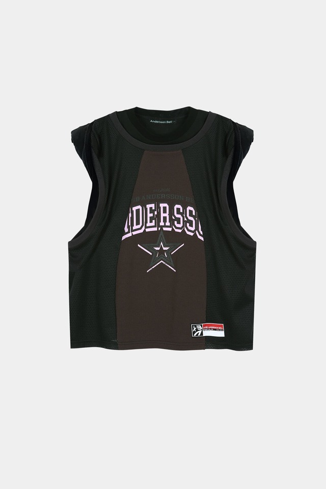 [ANDERSSON BELL] BASKETBALL JERSEY LAYERED ROLL UP T-SHIRT atb1449w(BLACK/BROWN) 正規品 韓国ブランド 韓国通販 韓国代行 韓国ファッション ANDERSSONBELL アンダーソンベル 日本 店舗