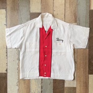 開襟 ボーリングシャツ 白 赤 短丈