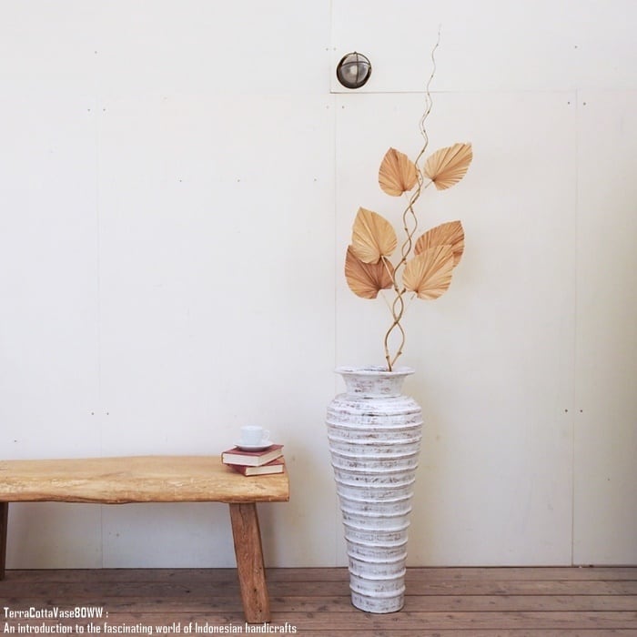 テラコッタ フラワーベース 80cm ホワイトウォッシュ トール 大型