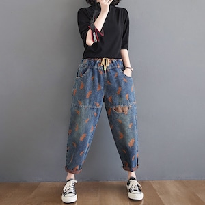 FEATHER EMBROIDERED DENIM PANTS 1color M-4344