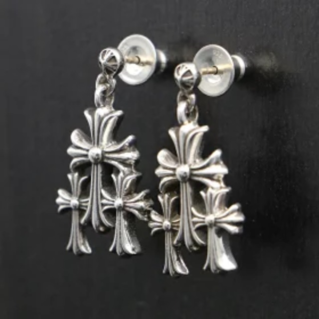 CHROME HEARTS クロムハーツ 3 CH CROSS DROP トリプルCHクロス ドロップピアス シルバー 2個セット