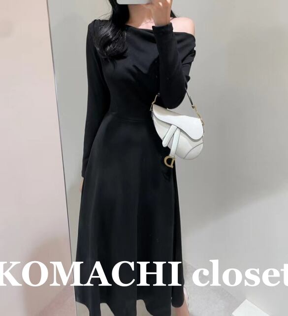 【送料無料】 ワンピース ドレス ワンショルダー ミモレ丈 ウエストマーク 袖あり 長袖 ワンショル セミフレア 韓国 レディース 肩出し オルチャン 可愛い かわいい きちんと 大人可愛い きれいめ シンプル カジュアル 大人 上品 おしゃれ お洒落 オトナ女子 大人女子 こなれ感 個性的 主役級 存在感 フリーサイズ ブラック 黒 無地 春 秋 同窓会 忘年会 10代 20代 30代 女性用 OL 通勤 通学 デート パーティー イベント 着回し 高級感 高見え 普段使い モテ