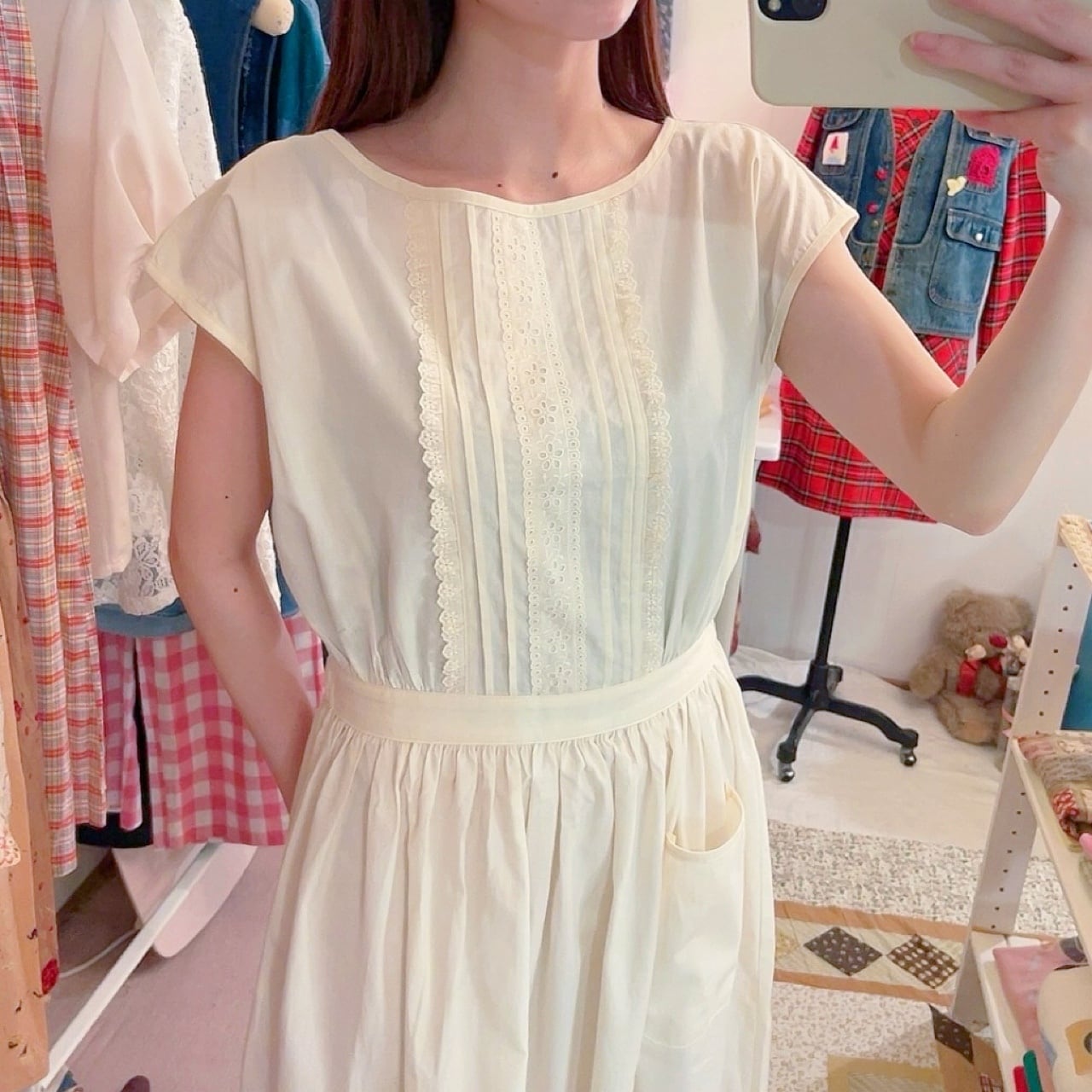 cotton lace back button one-piece