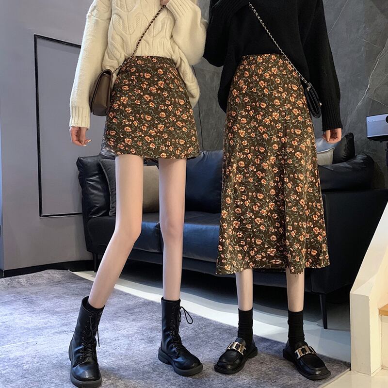 スプリングスタンダードフローラルハイウェストウェストルーズ薄手ショート レトロ 春物 花柄 スカート 試着室11214224141