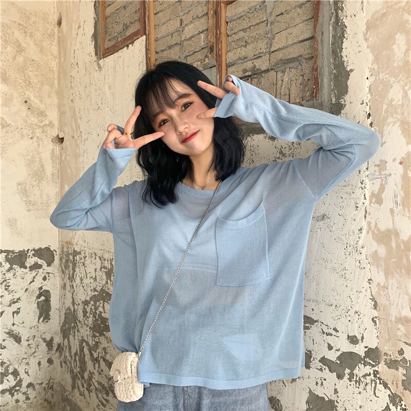 Tシャツレディース2020春夏新作アイスシルクルーズレイジーウィンドシンプルポケットワイルド長袖日焼け止めブラウストップス 1号婦人98902727520